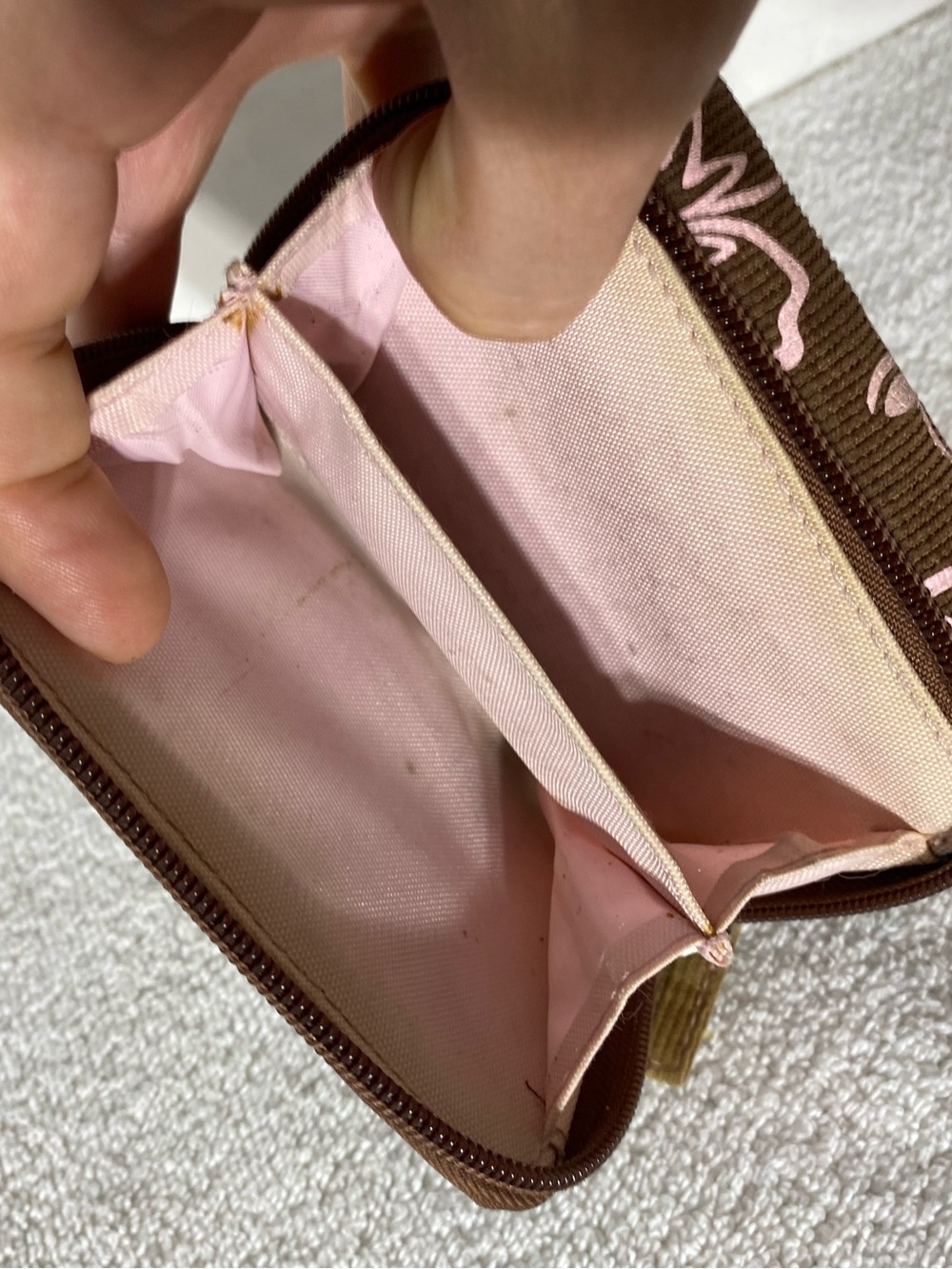 5/$25 Vintage Y2K Point Zero Brown Corduroy W Pink Flowers Tri Fold Wallet Retro - Picture 13 of 16
